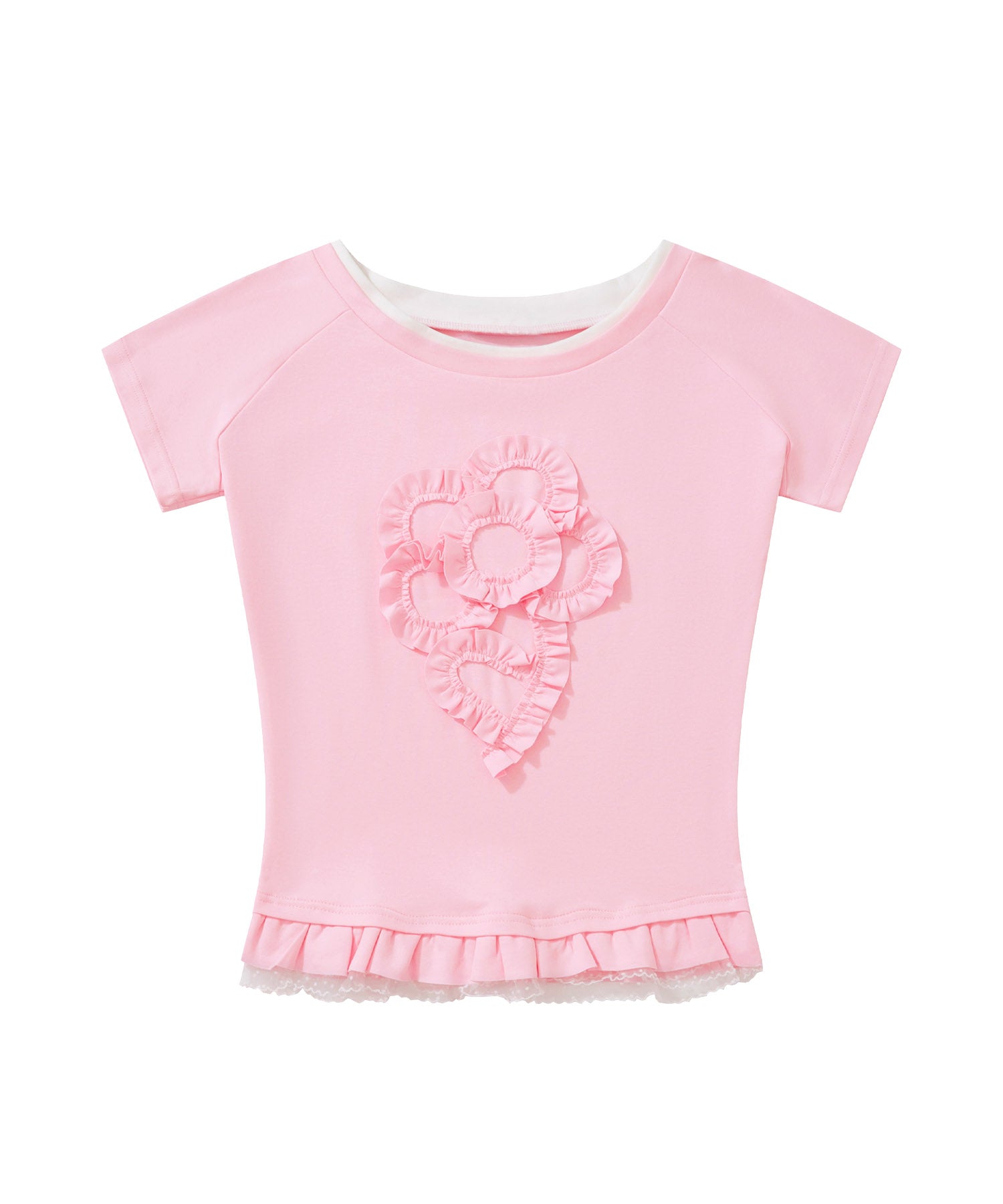 HOOK for girls　立体フリル裾レース半袖トップス (SS)