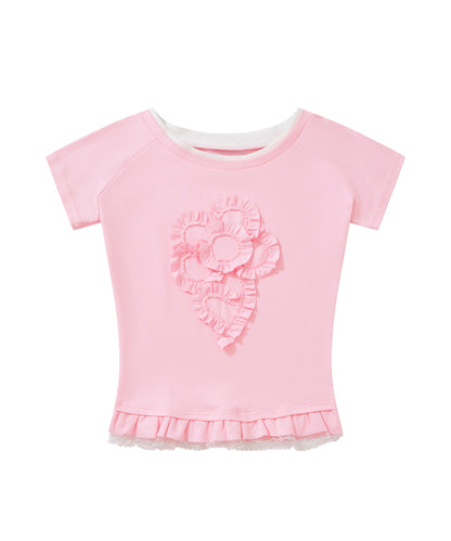 HOOK for girls　立体フリル裾レース半袖トップス (SS)
