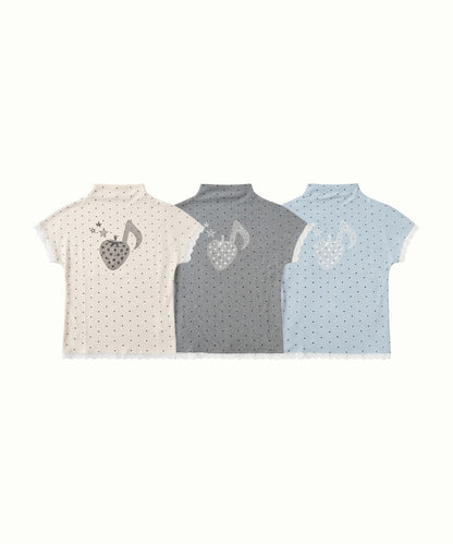 HOOK for girls　総ドット柄 タートルネック 半袖スリムトップス (SS)