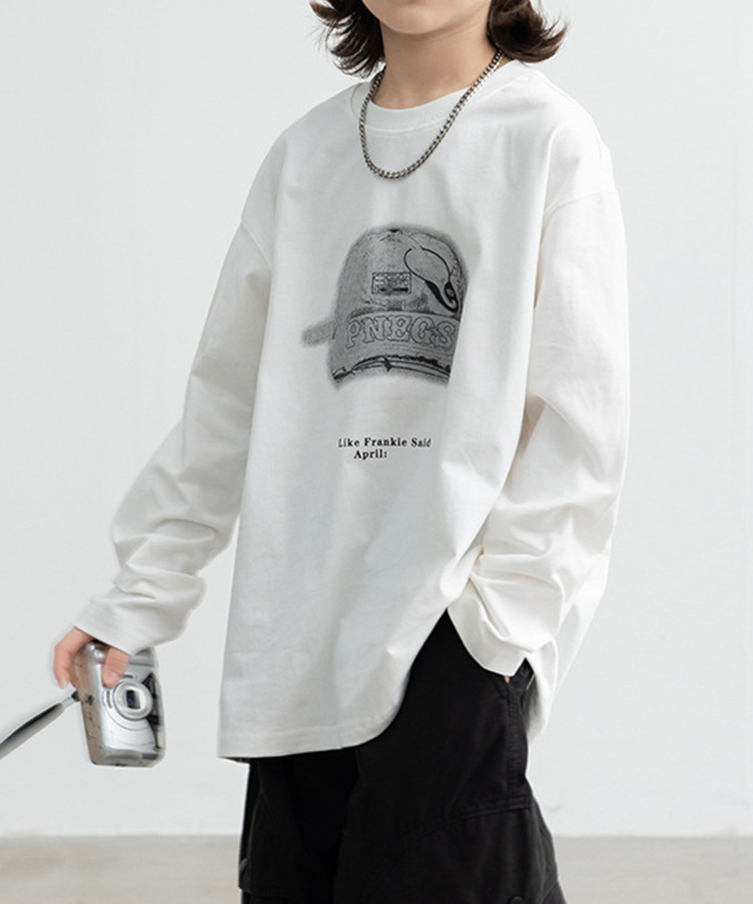 【aimoha-KIDS-】キャッププリント ロングスリーブTシャツ