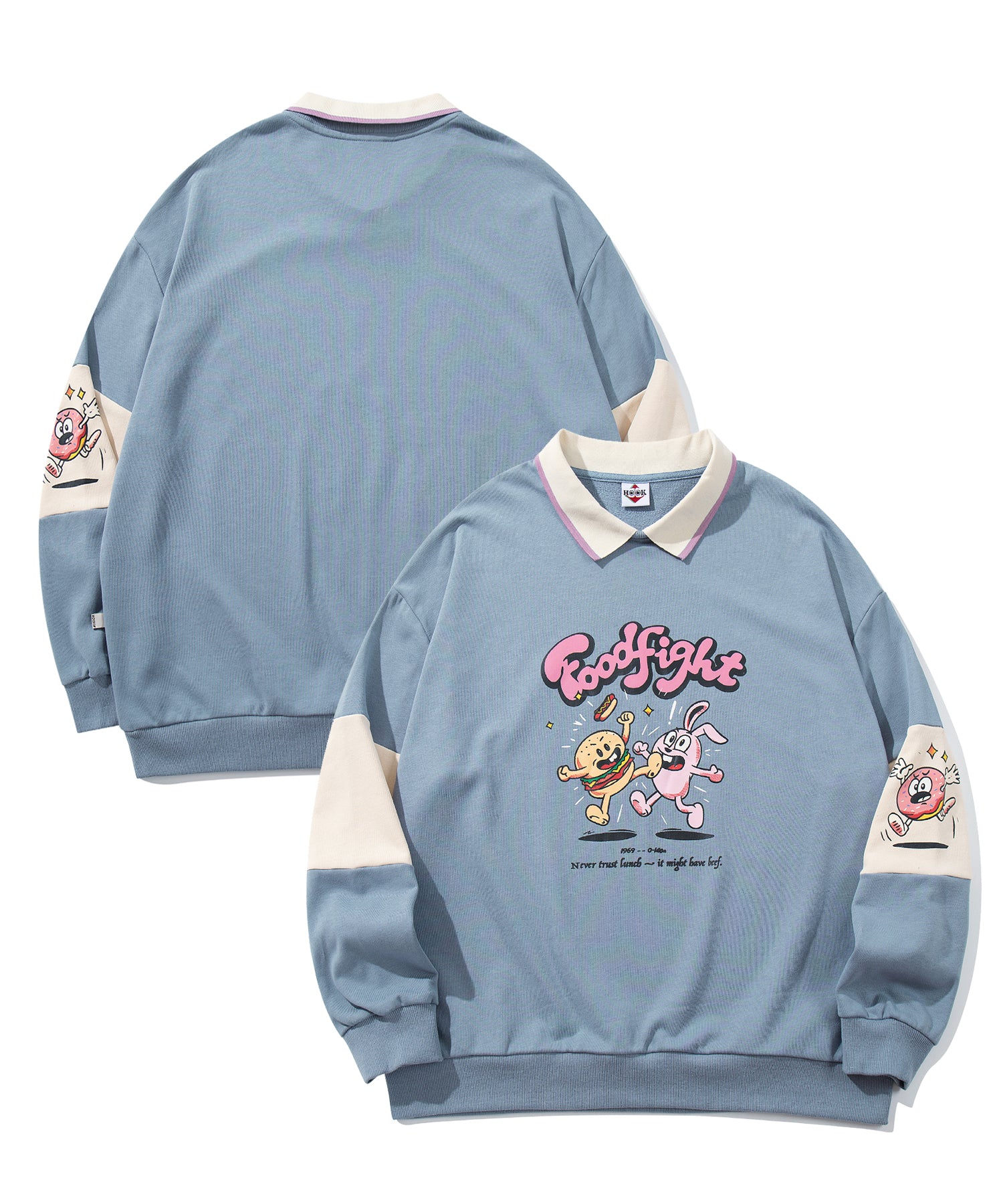 HOOK -original-　フードファイトプリントポロ襟スウェット「Don’t Fight!」