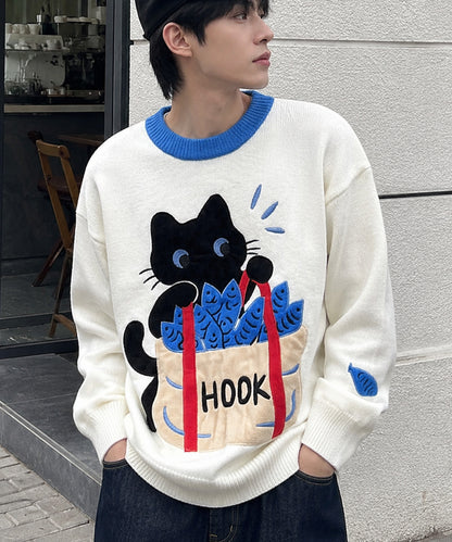 HOOK -original-　「あれ？魚1本足りない」パッチワークニットプルオーバー