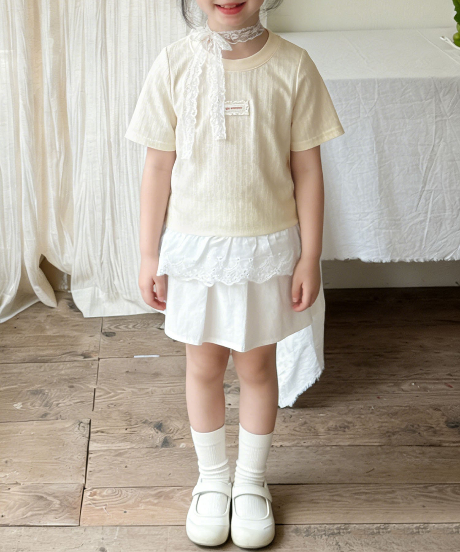 【aimoha-KIDS-】ナチュラルフリルTシャツ