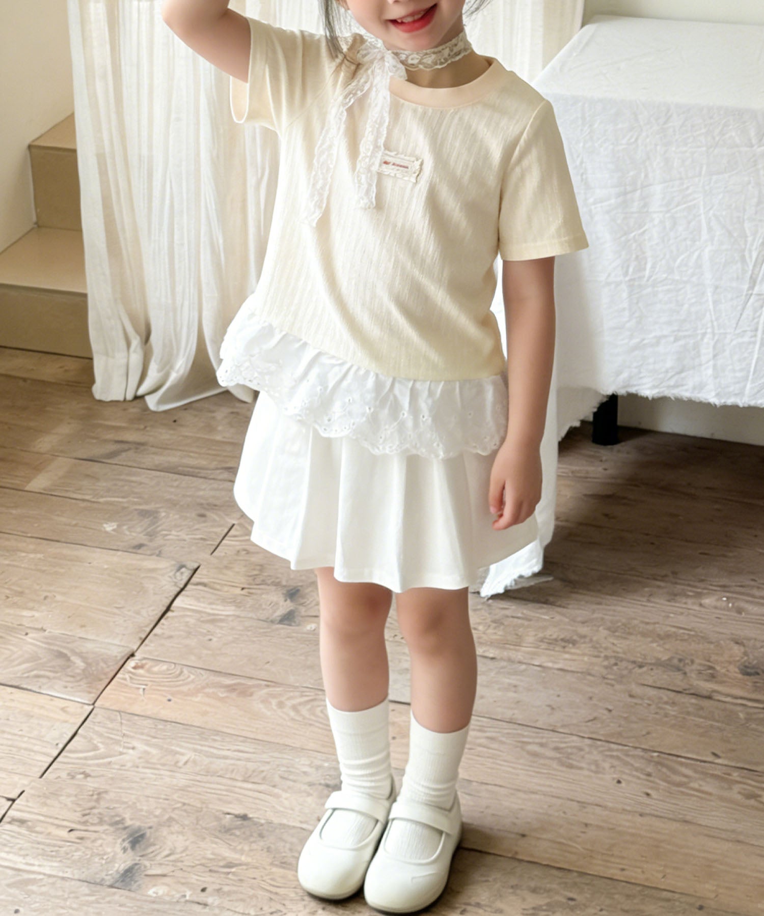 【aimoha-KIDS-】ナチュラルフリルTシャツ