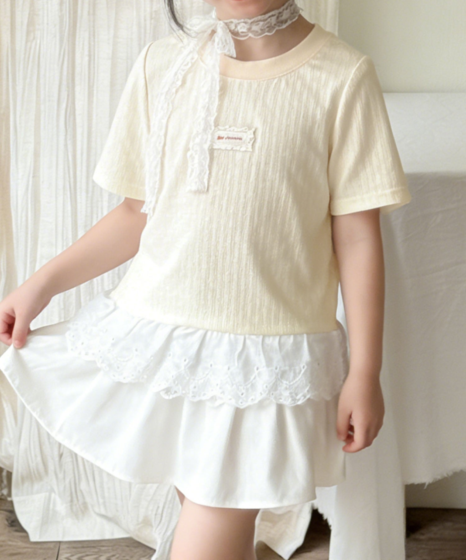 【aimoha-KIDS-】ナチュラルフリルTシャツ