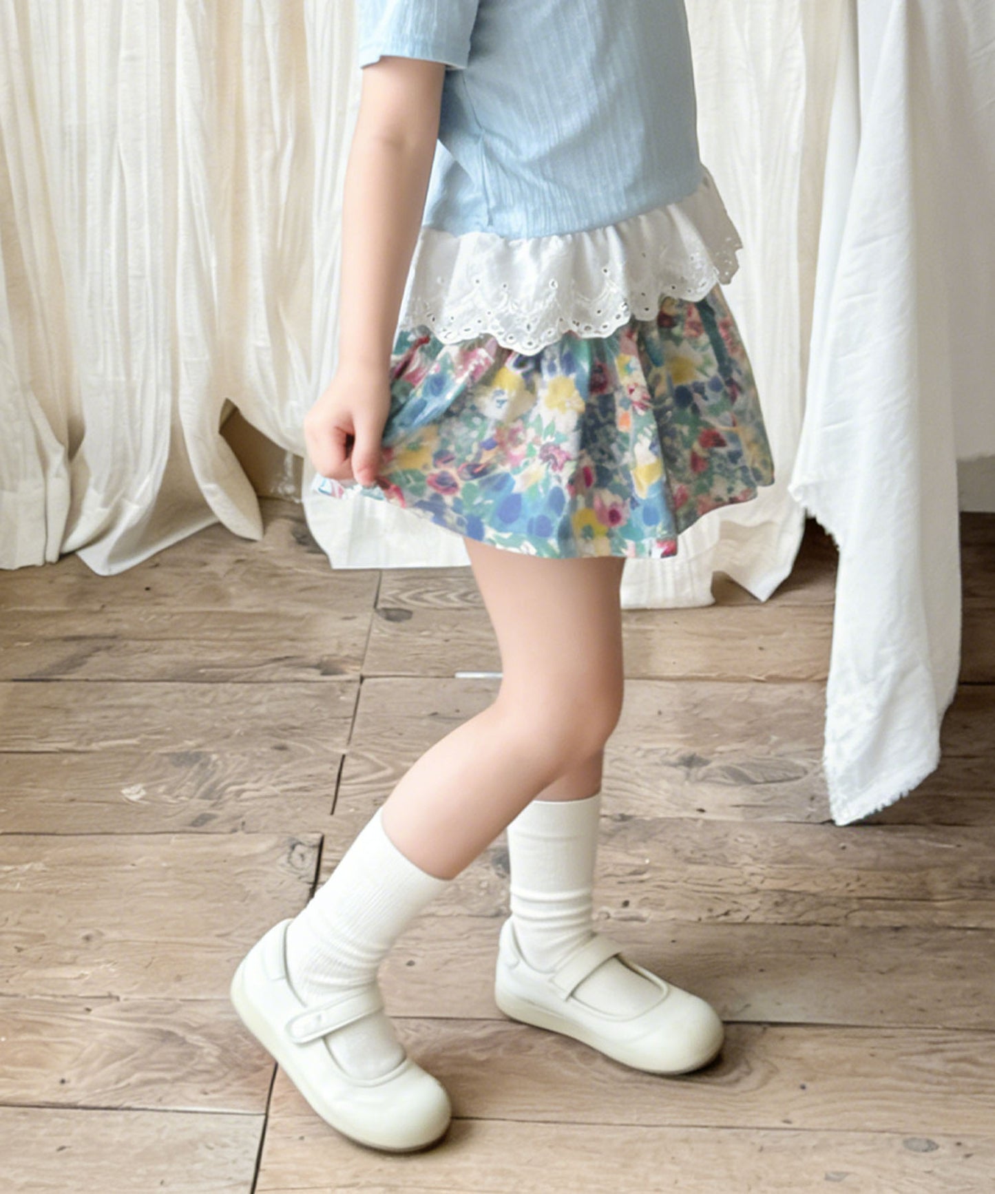 【aimoha-KIDS-】フラワーガーデン フレアショートパンツ