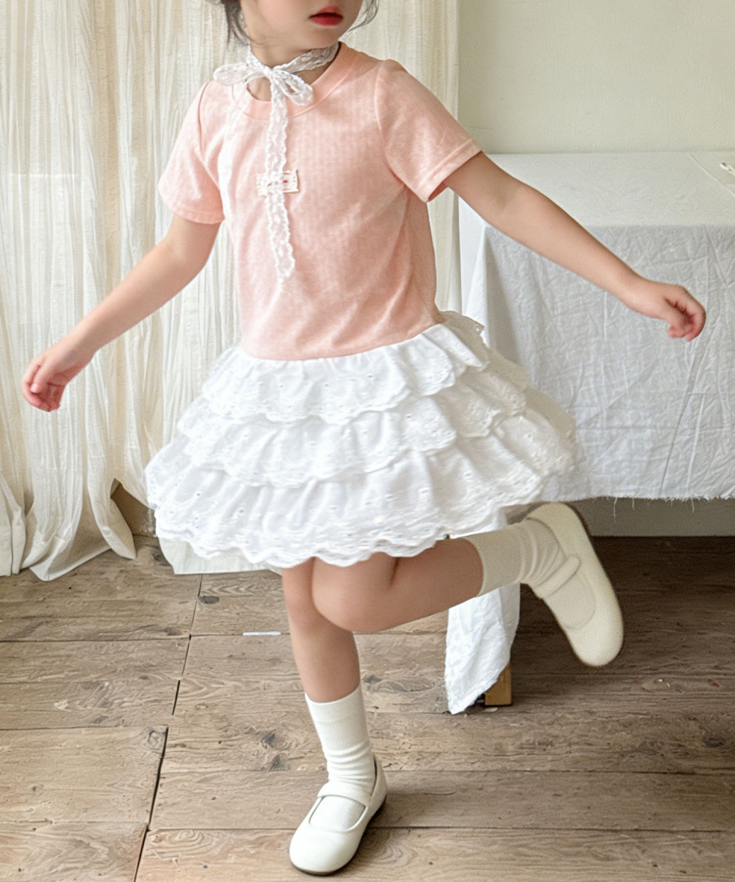 【aimoha-KIDS-】ナチュラルフリルTシャツ