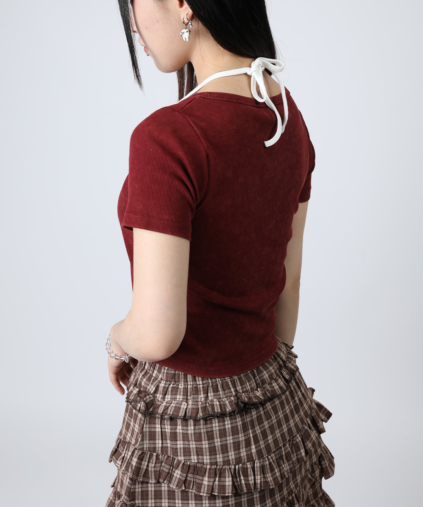 HOOK for girls キャミソールレイヤード風クロップド編み上げ半袖トップス