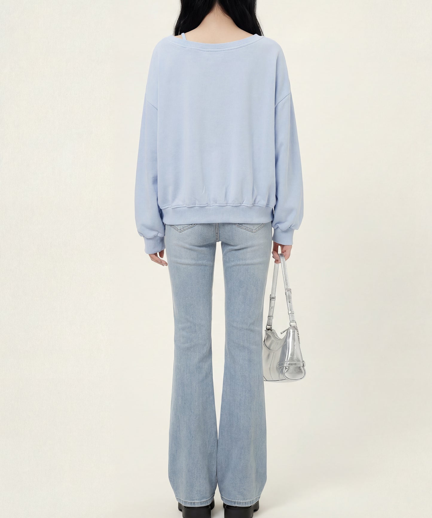 HOOK　for girls -original-　リボンキープリントレースワンショルダーリブトップス