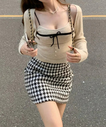 【Jasmine】 アンサンブル リボンキャミソール+ニットトップス