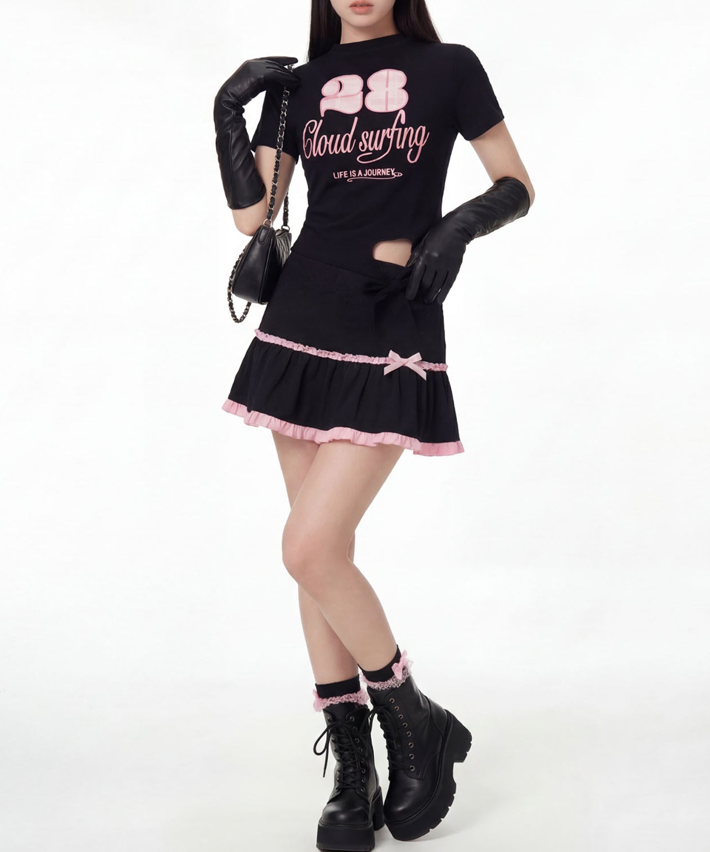 HOOK for girls　ガーリーカジュアルリボンTシャツ