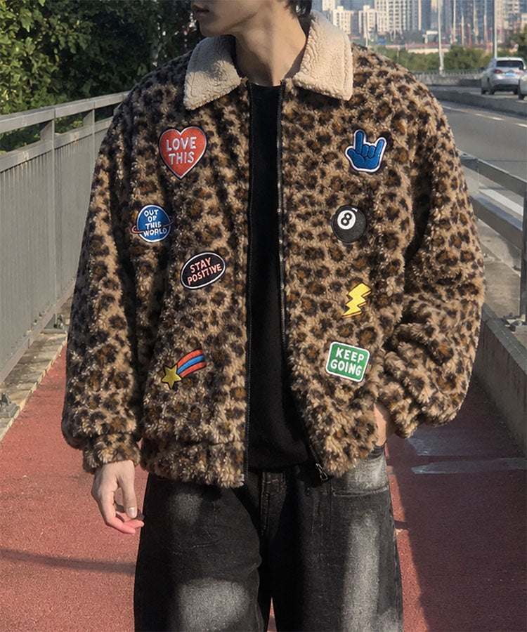 HOOK -original-　レオパード柄ワッペン刺繍ボアジャケット