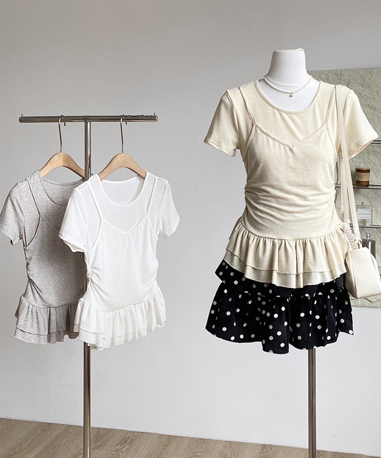 【Jasmine】レイヤード風裾フリルTシャツ