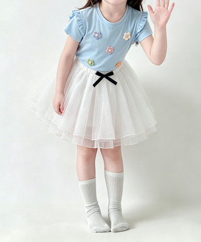 【aimoha-KIDS-】フラワーモチーフフリルTシャツ (SS)