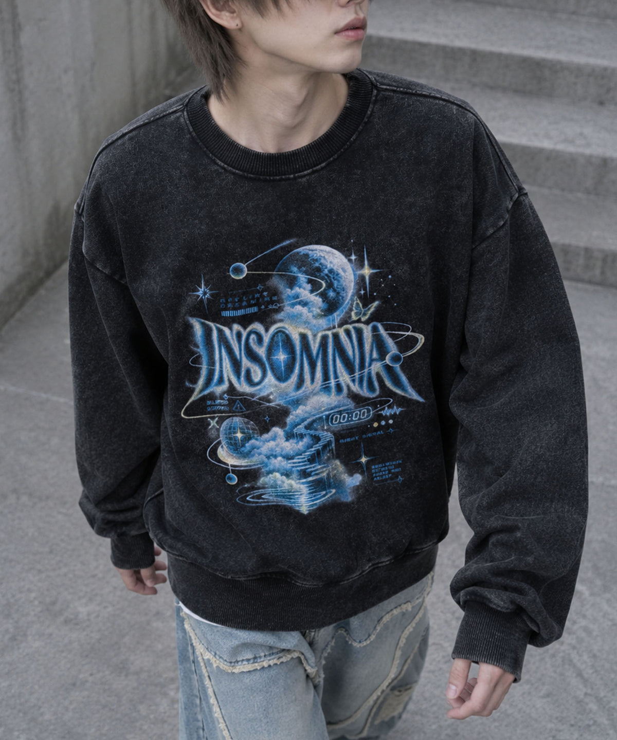 HOOK -original- INSOMINIA アソートスペースグラフィックオーバーサイズスウェット