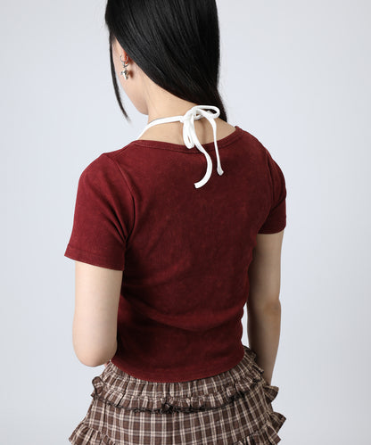 HOOK for girls キャミソールレイヤード風クロップド編み上げ半袖トップス