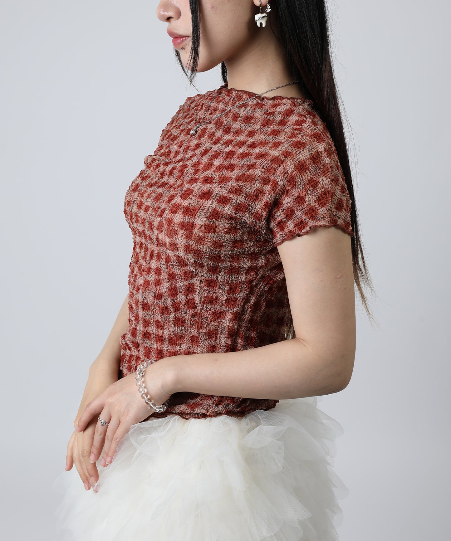 HOOK for girls バブルシフォン総柄クロップドトップス