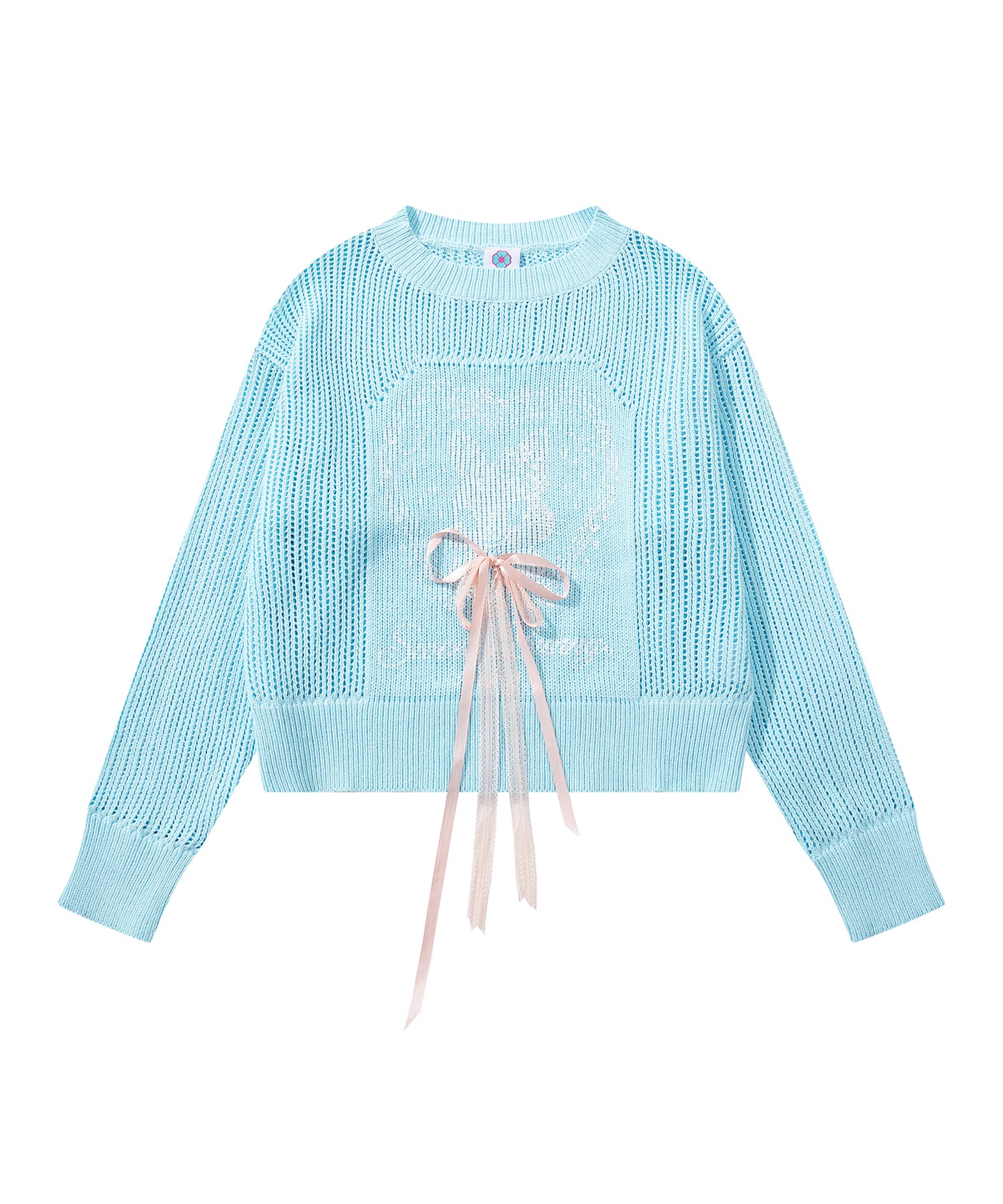HOOK for girls ハートうさぎ透かし編みリボン付きニットプルオーバー