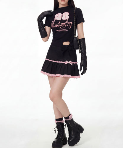 HOOK for girls　ガーリーカジュアルリボンTシャツ