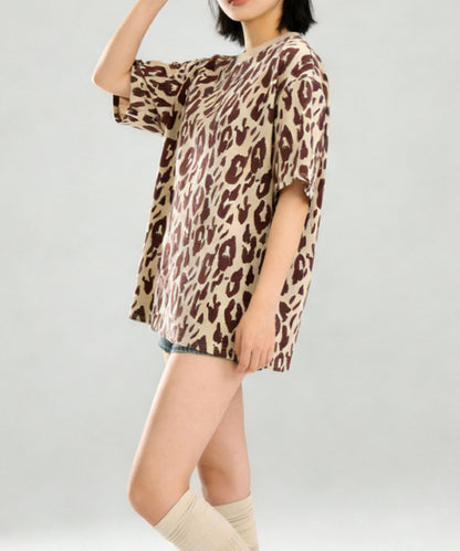 HOOK for girls　レオパード総柄 半袖Tシャツ / アニマル柄 ビッグシルエット カジュアル