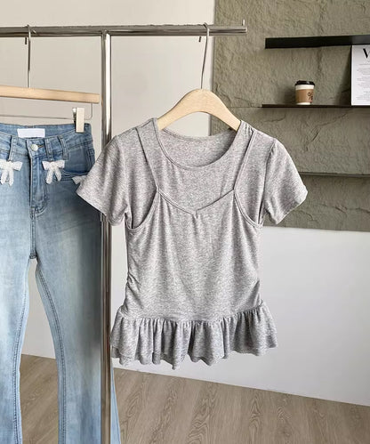 【Jasmine】レイヤード風裾フリルTシャツ