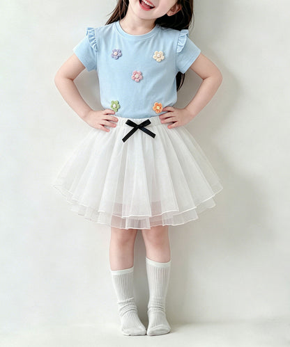 【aimoha-KIDS-】フラワーモチーフフリルTシャツ (SS)
