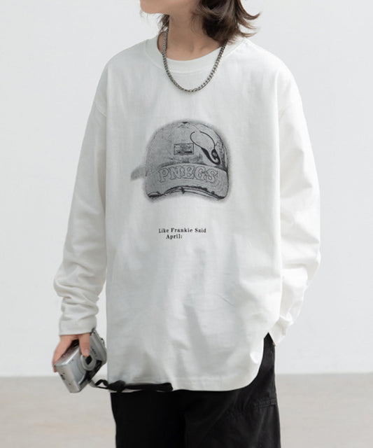 【aimoha-KIDS-】キャッププリント ロングスリーブTシャツ