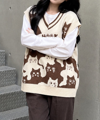 HOOK -original-　「猫何匹いる？」バイカラーニットベスト