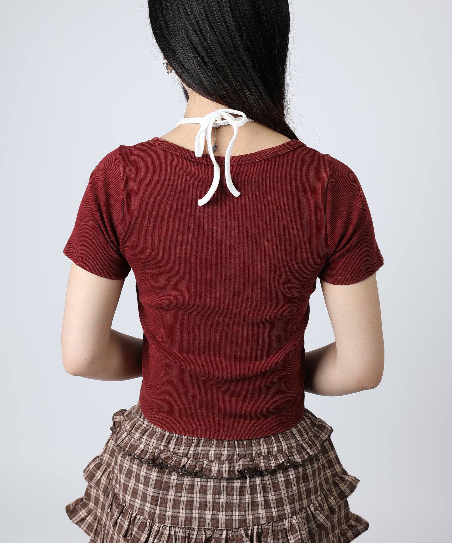 HOOK for girls キャミソールレイヤード風クロップド編み上げ半袖トップス
