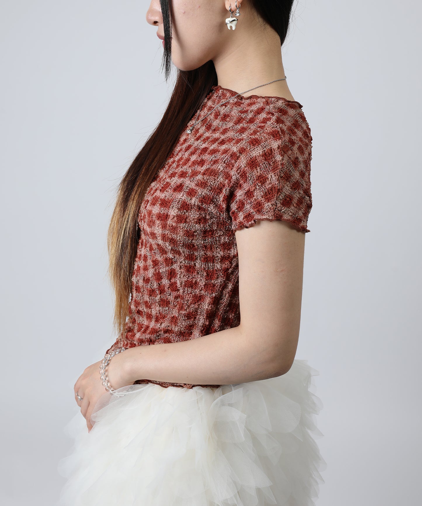 HOOK for girls バブルシフォン総柄クロップドトップス