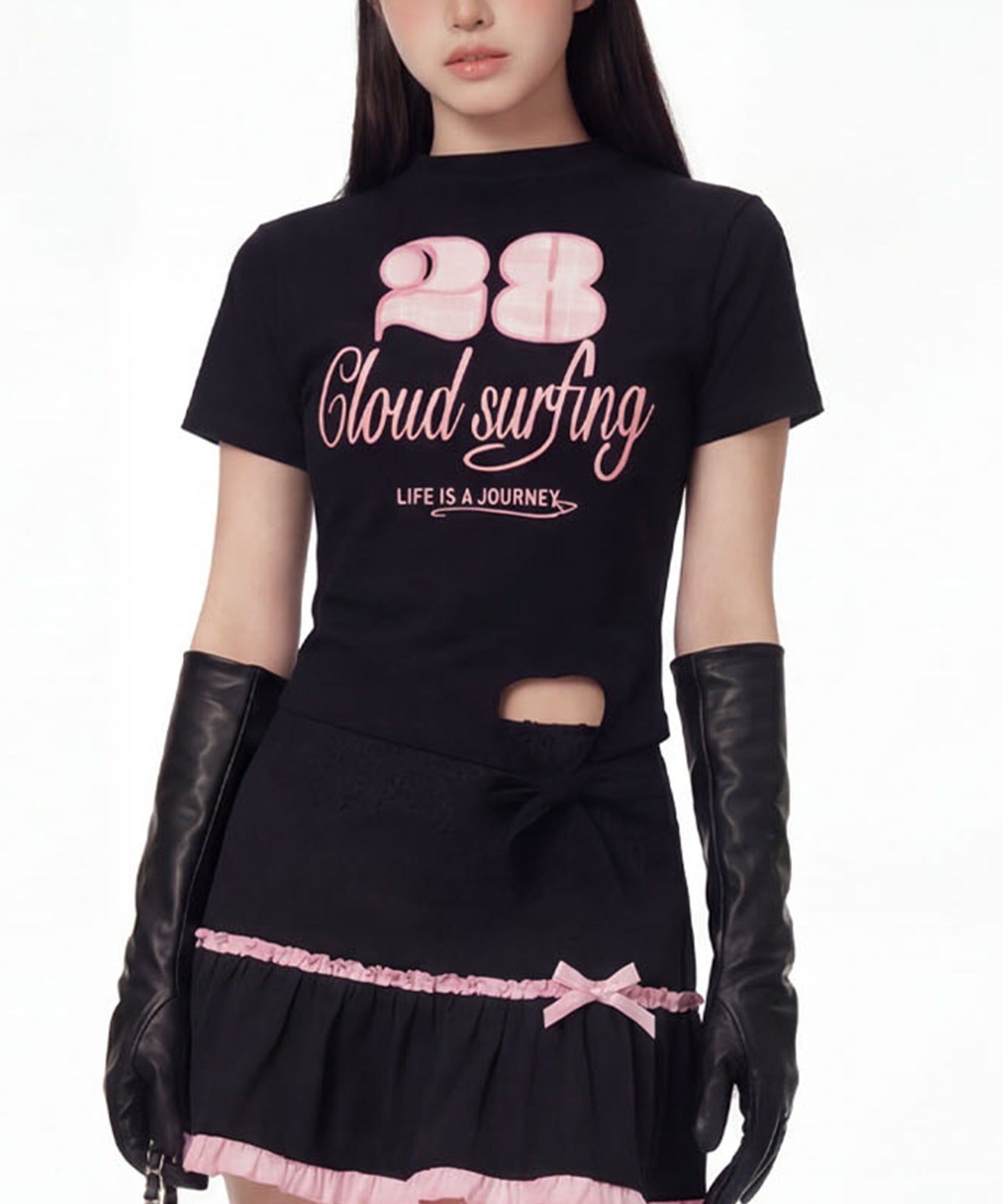 HOOK for girls　ガーリーカジュアルリボンTシャツ