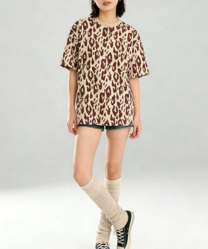 HOOK for girls　レオパード総柄 半袖Tシャツ / アニマル柄 ビッグシルエット カジュアル
