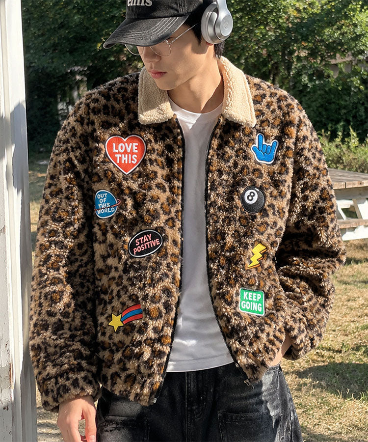 HOOK -original-　レオパード柄ワッペン刺繍ボアジャケット