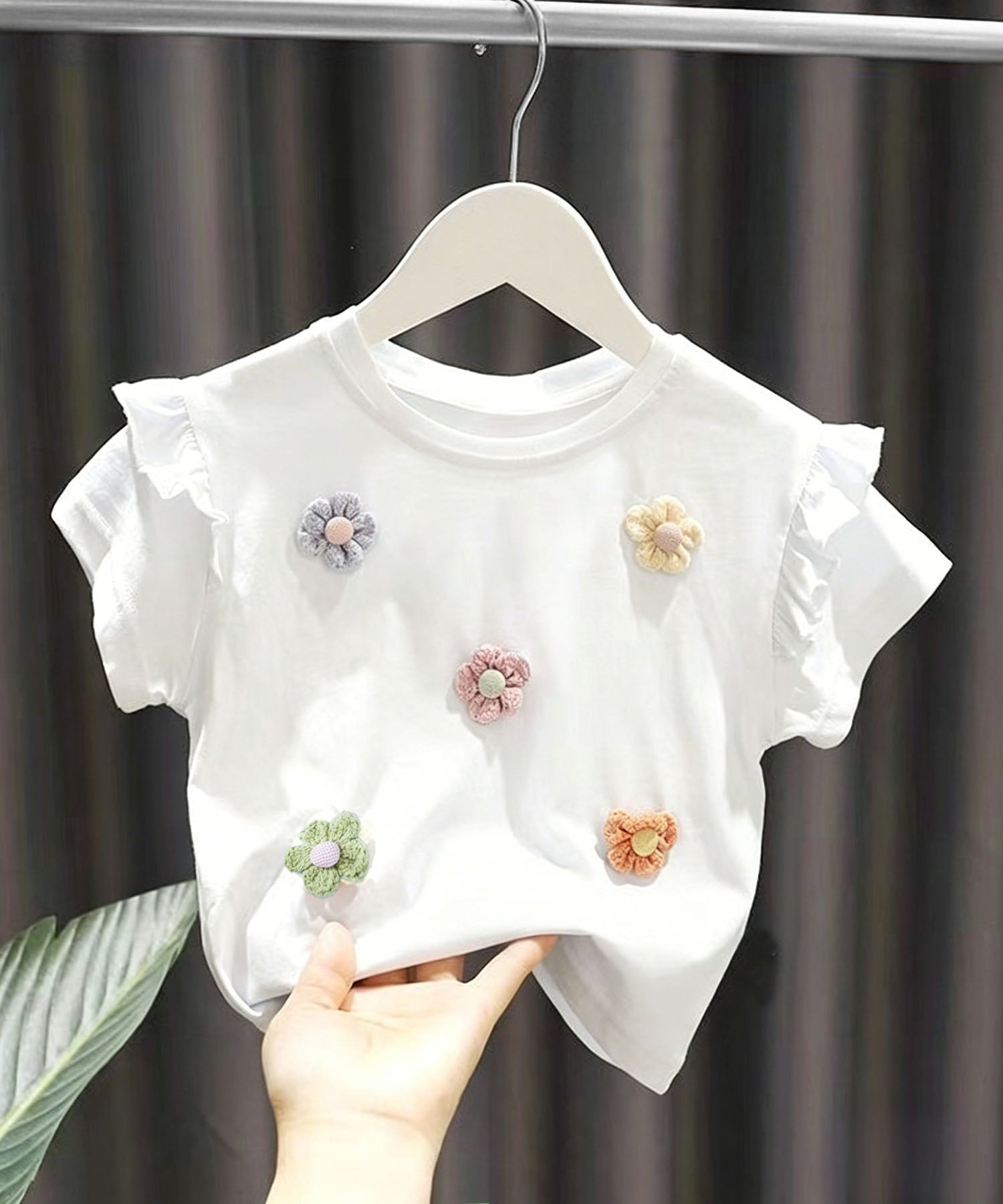 【aimoha-KIDS-】フラワーモチーフフリルTシャツ (SS)