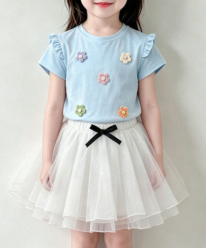 【aimoha-KIDS-】フラワーモチーフフリルTシャツ (SS)