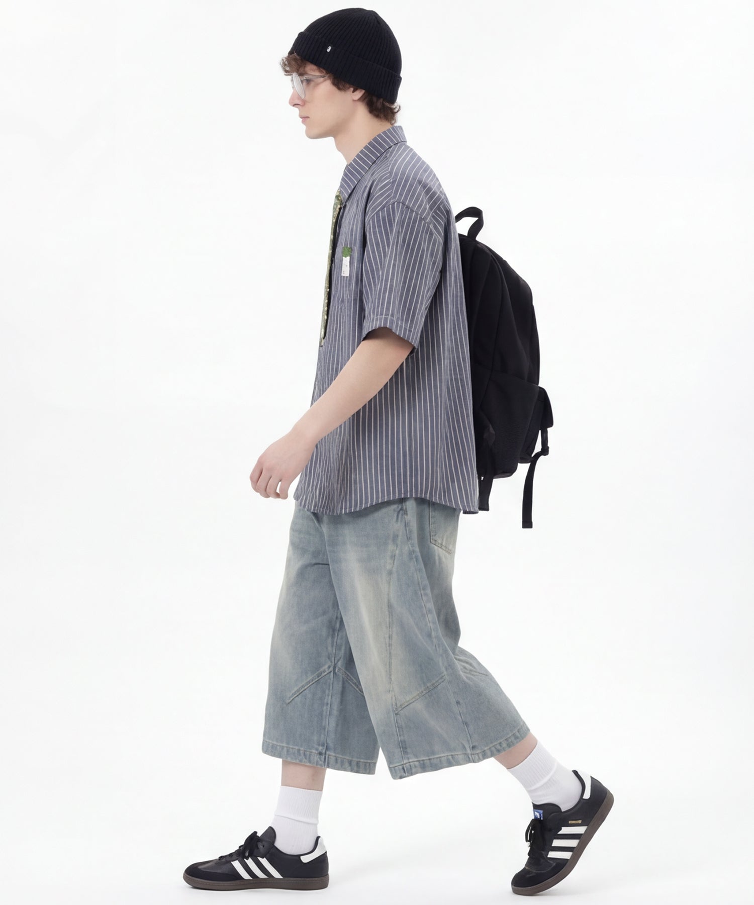 ネクタイ付き半袖グリッドチェックシャツ (SS)