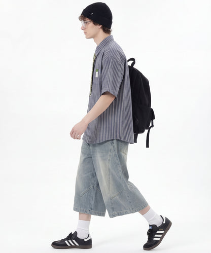 ネクタイ付き半袖グリッドチェックシャツ (SS)