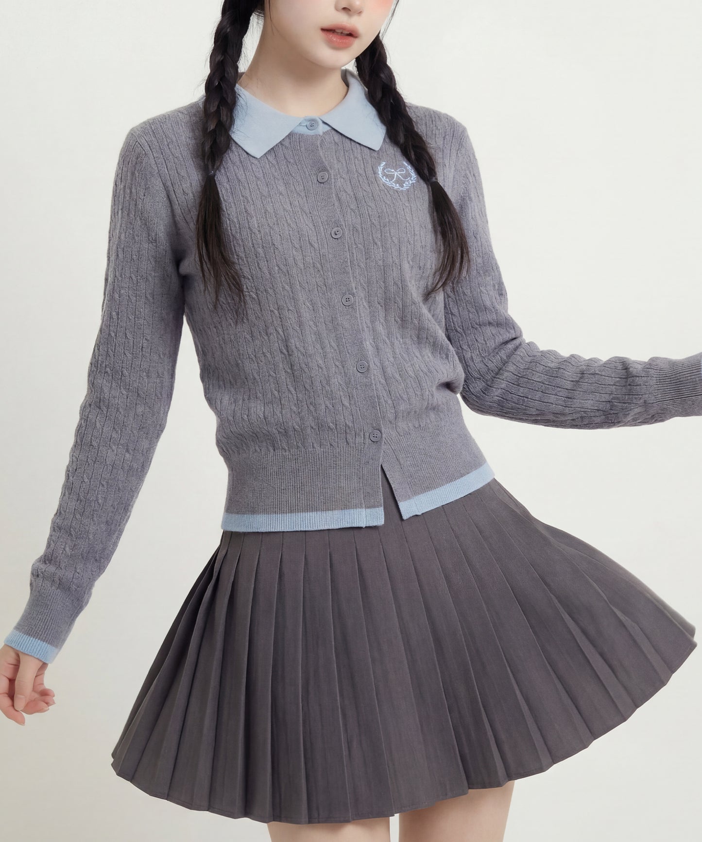 HOOK for girls　刺繍ワンポイント フレンチガーリーカーディガン