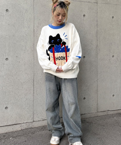 HOOK -original-　「あれ？魚1本足りない」パッチワークニットプルオーバー
