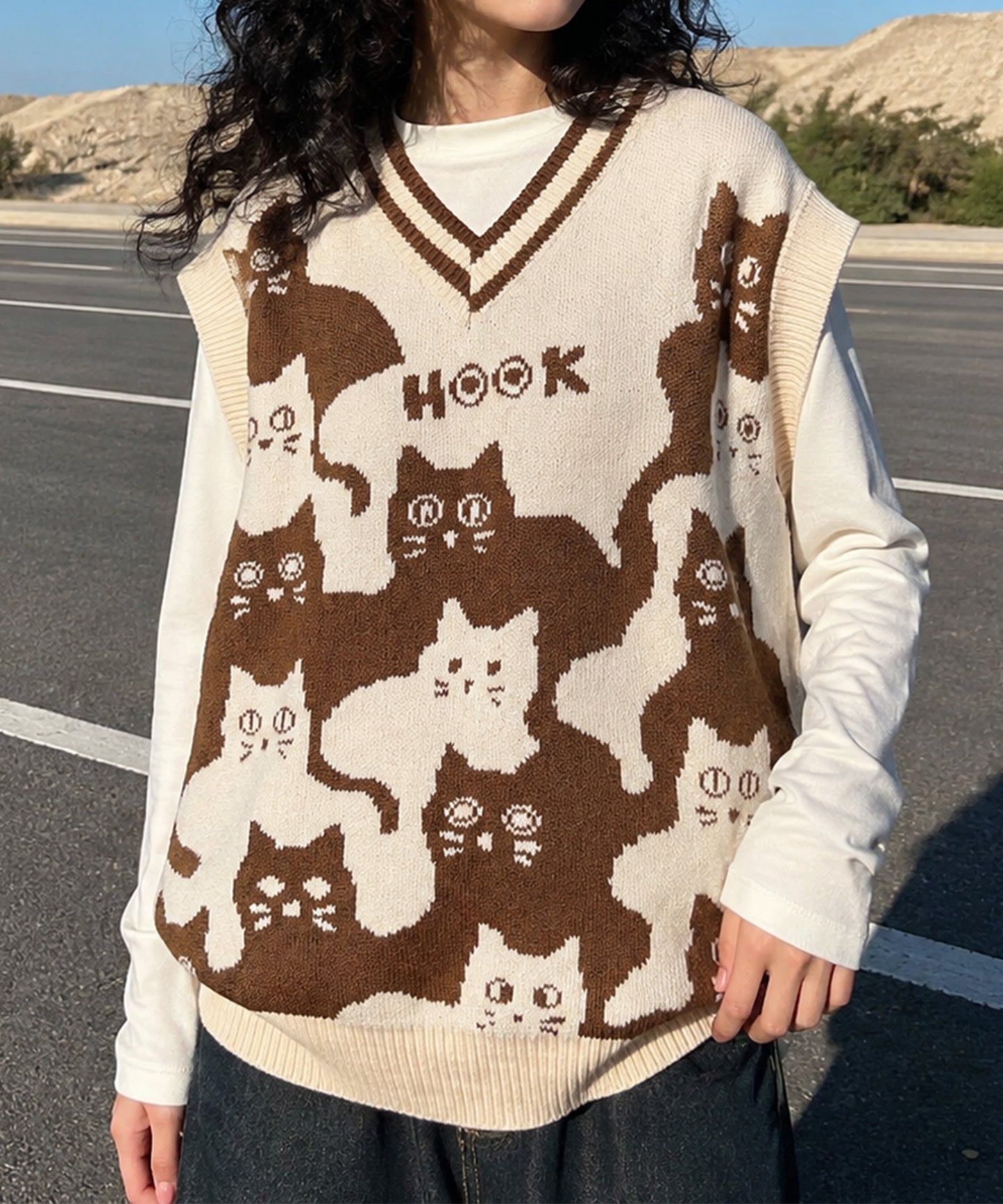 HOOK -original-　「猫何匹いる？」バイカラーニットベスト
