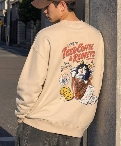 HOOK -original-　コーヒーに酔っ払った猫　バックプリントスウェット