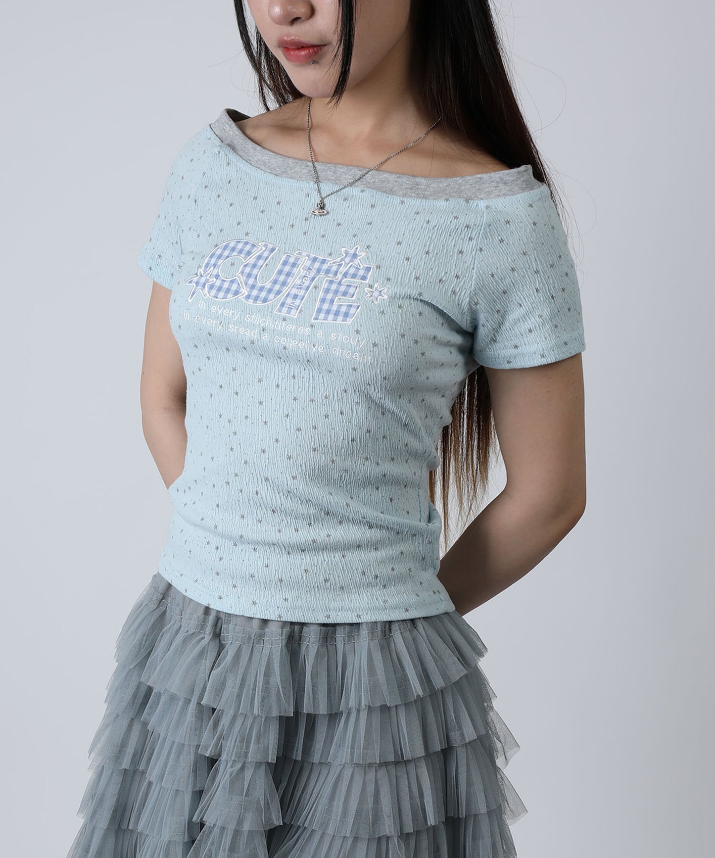 HOOK for girls ドットストーンロゴ × オフショルダー コンパクトストリートT (SS)