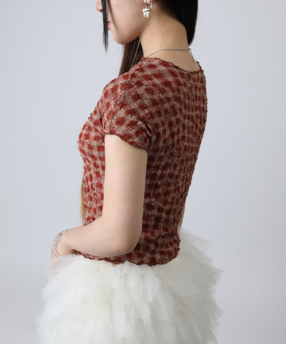 HOOK for girls バブルシフォン総柄クロップドトップス