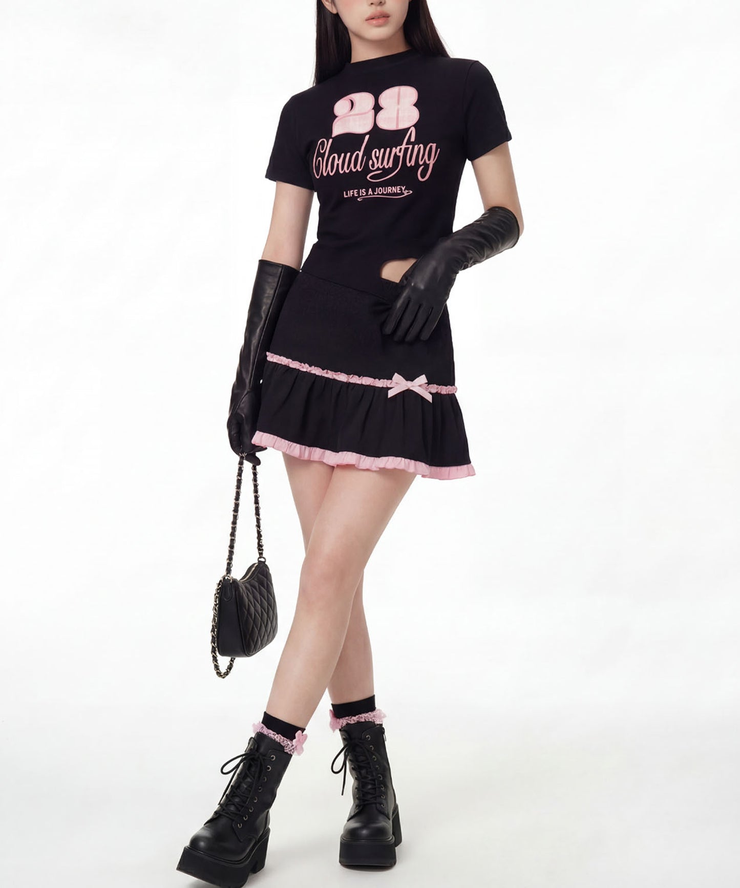 HOOK for girls　ガーリーカジュアルリボンTシャツ