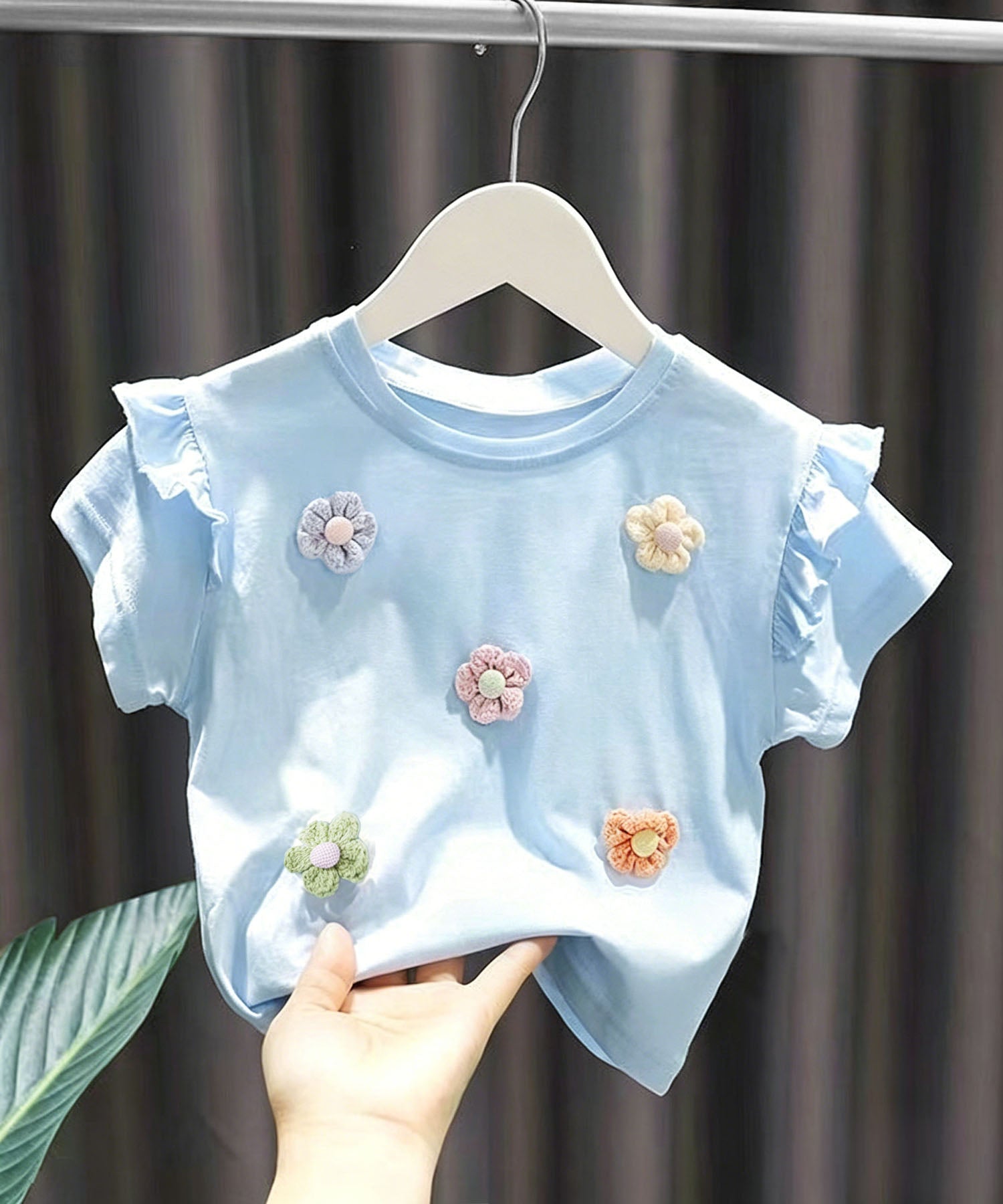 【aimoha-KIDS-】フラワーモチーフフリルTシャツ (SS)
