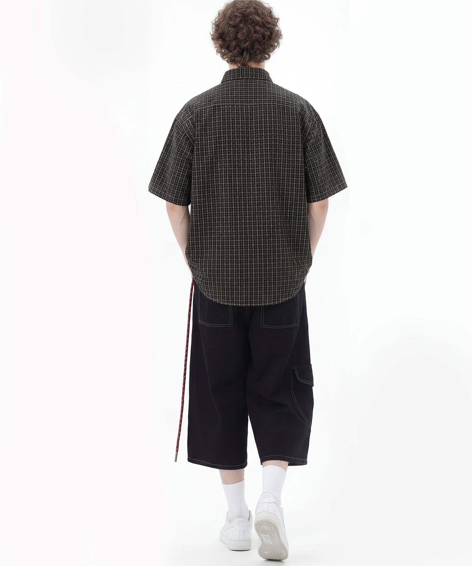 ネクタイ付き半袖グリッドチェックシャツ (SS)