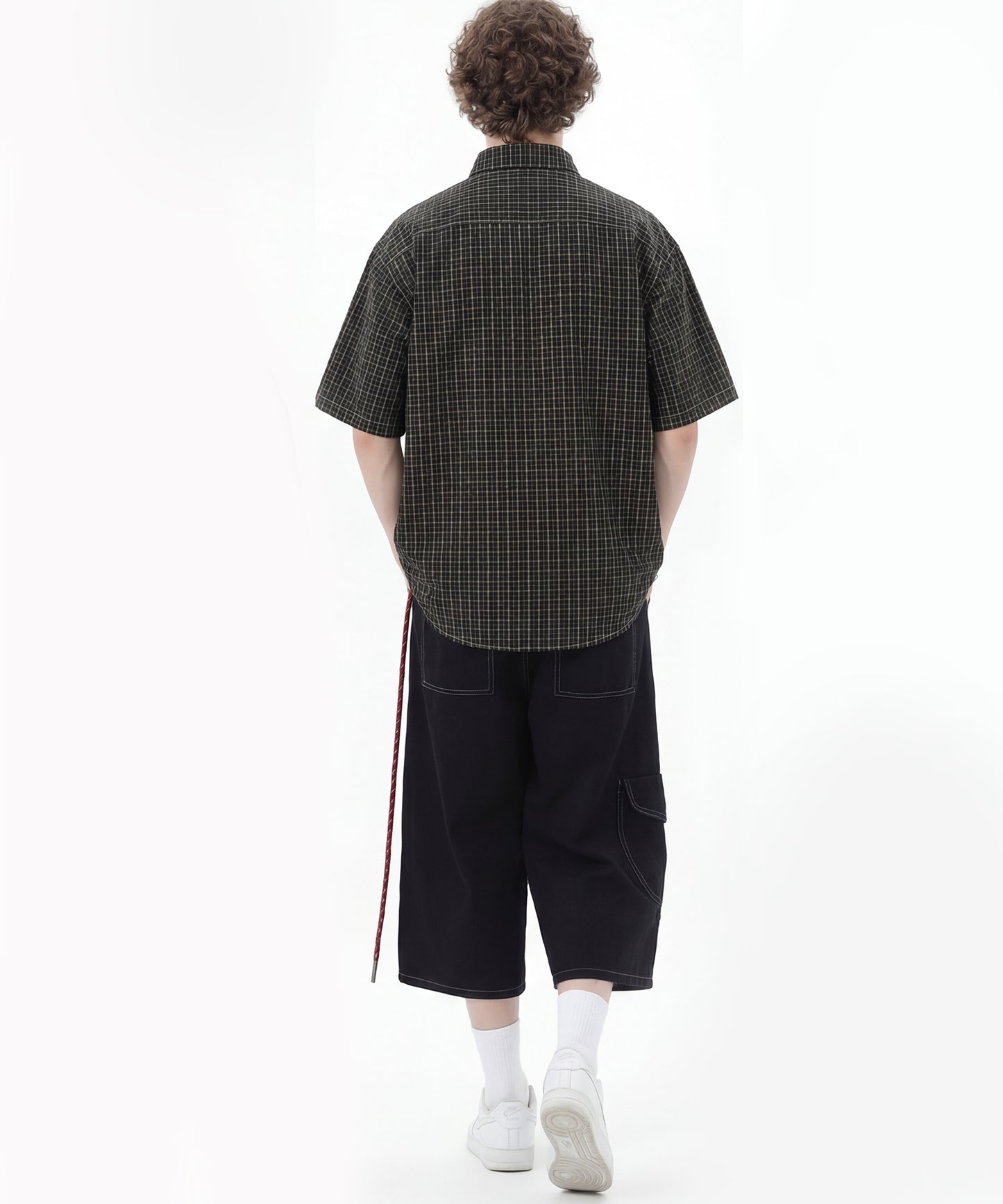 ネクタイ付き半袖グリッドチェックシャツ (SS)