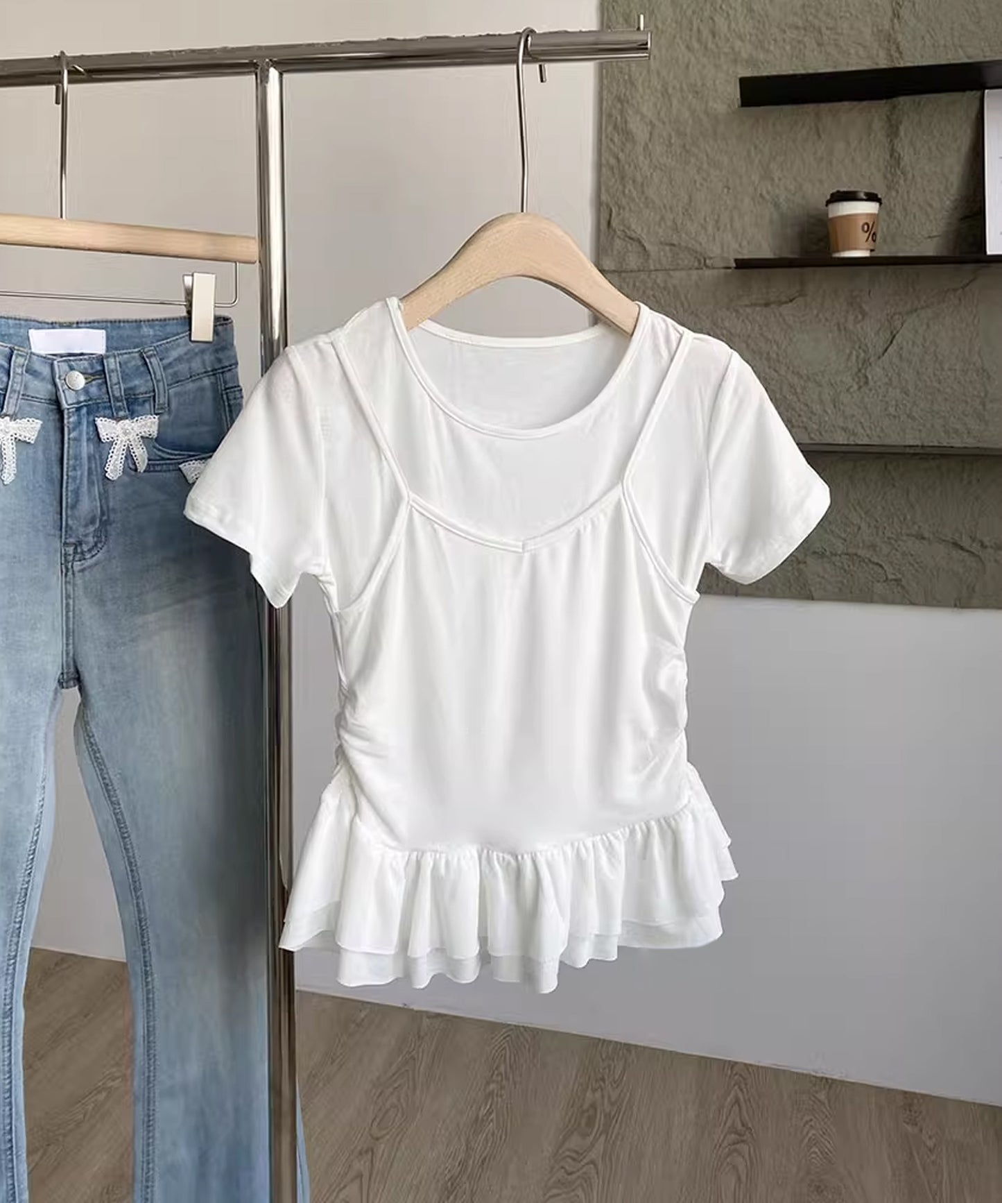 【Jasmine】レイヤード風裾フリルTシャツ