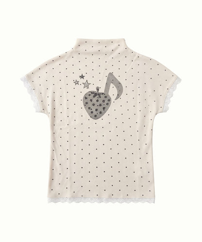 HOOK for girls　総ドット柄 タートルネック 半袖スリムトップス (SS)