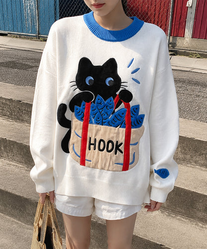 HOOK -original-　「あれ？魚1本足りない」パッチワークニットプルオーバー